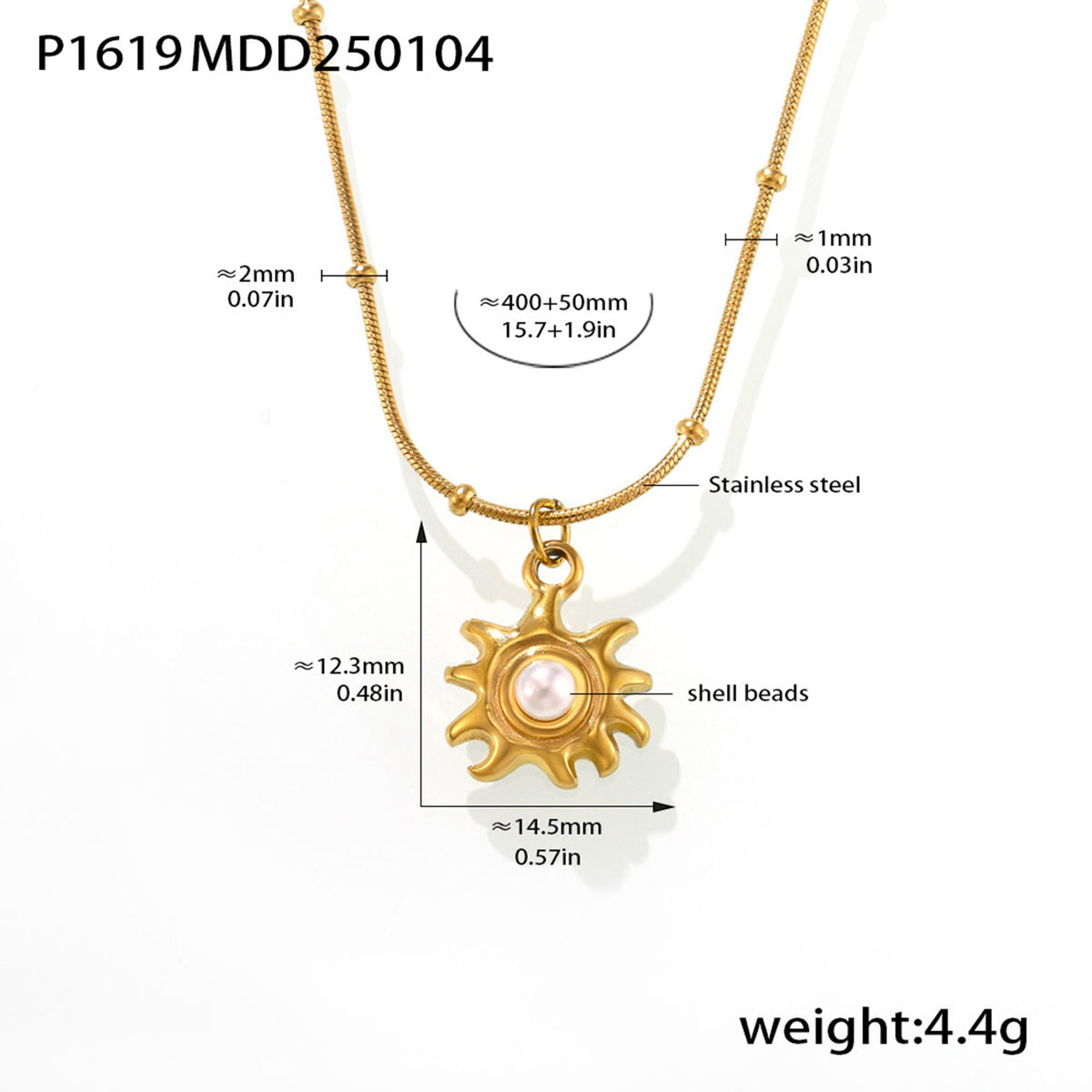 18K Gold-Plated Pearl-Look Sun Pendant Necklace