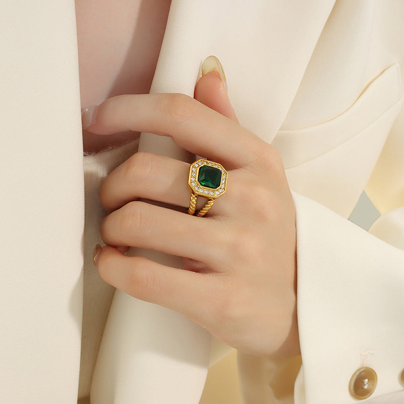 Purple Cubic Zirconia & Green Glass Statement Rings