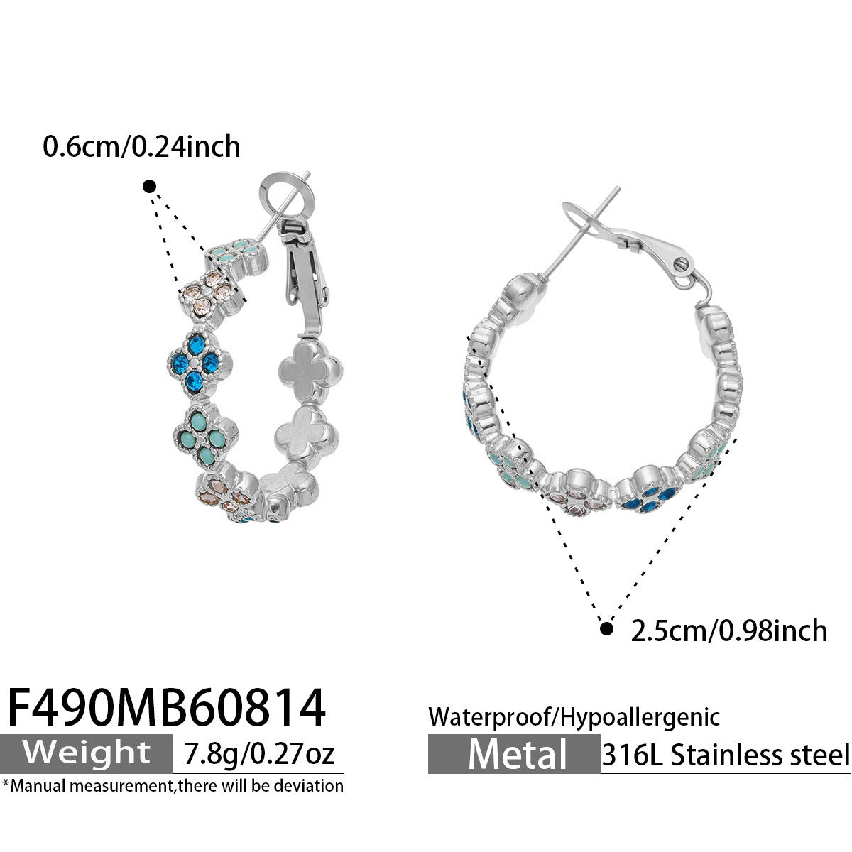Multicolor Cubic Zirconia Clover Hoop Earrings