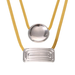 18K Gold-Plated Sculptural Round or Rectangular Pendant Necklace
