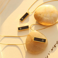 Black Acrylic Rectangle Tag Necklace