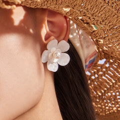 Resin Flower Pearl-Look Statement Earrings