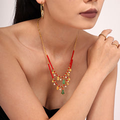 Garnet Bead Holiday Tree Charm Necklace