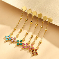 18K Gold-Plated Clover Cubic Zirconia Drop Earrings