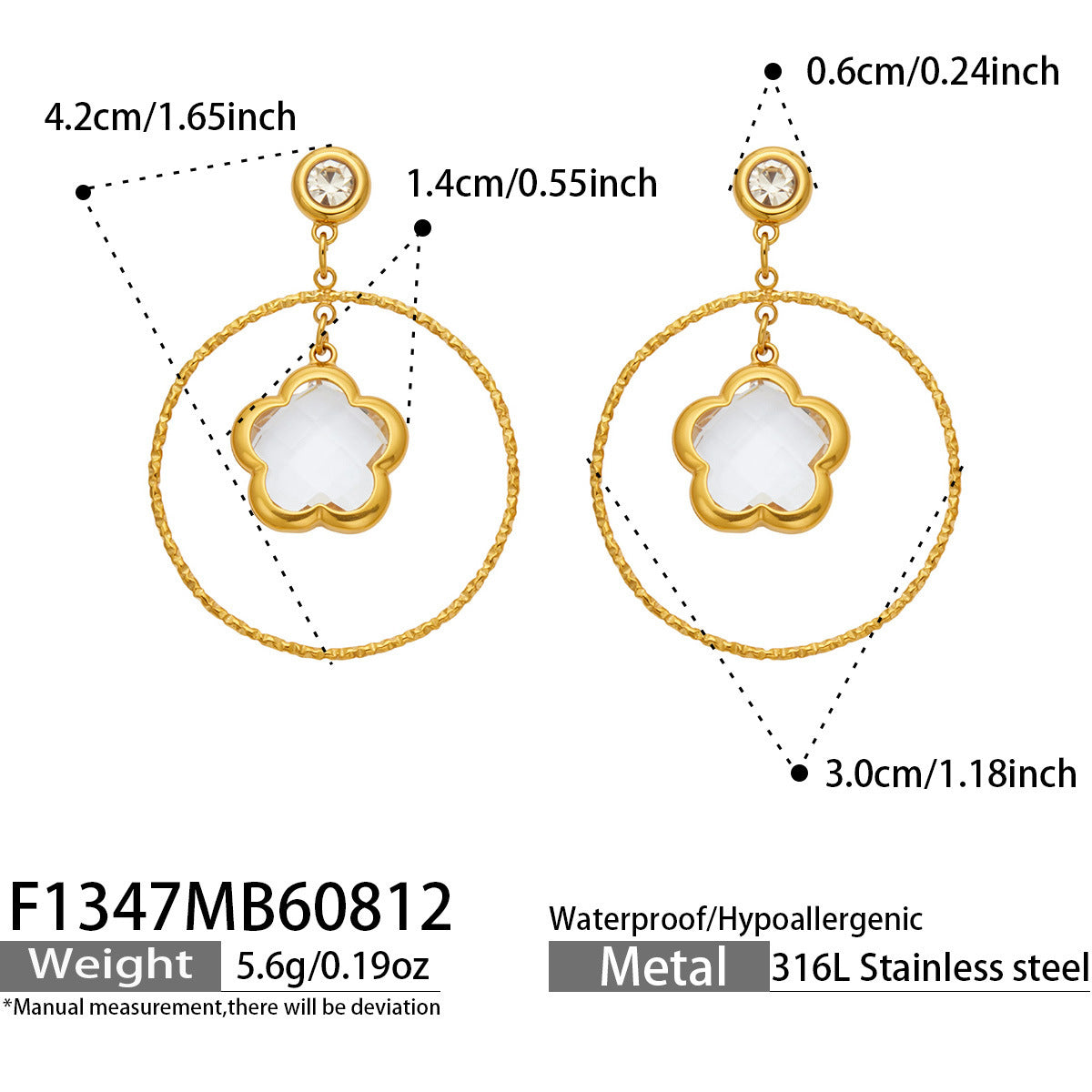 Czech Glass Flower Charm Hoop Earrings