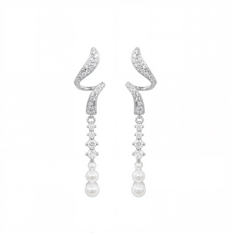 Nadine Pearl Pavé Tassel Drop Earrings