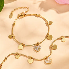 18K Gold-Plated Heart and Rose Charm Bracelets
