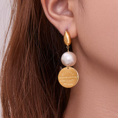 18K Gold-Plated Pearl-Look & Coin Drop Earrings