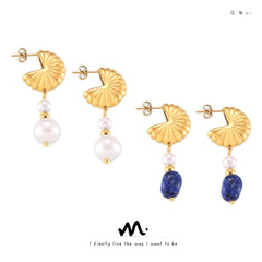 Shell Stud Pearl-Look or Stone Drop Earrings