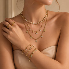 18K Gold-Plated Floral and Heart Cubic Zirconia Jewelry