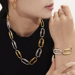 Polished Rectangle Link Necklace and Bracelet
