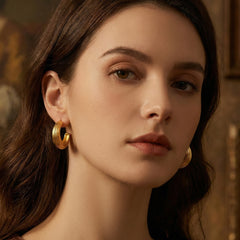 18K Gold-Plated Ribbed C-Hoop Earrings