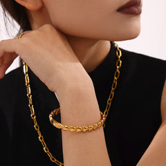 18K Gold-Plated Heart Link Bangle Bracelet