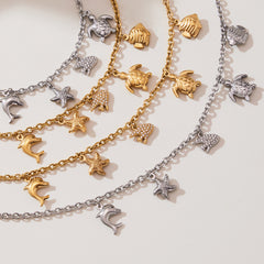18K Gold-Plated Ocean Charm Necklace and Bracelet