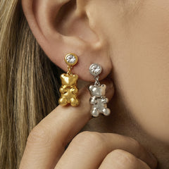 Cubic Zirconia Teddy Bear Drop Earrings