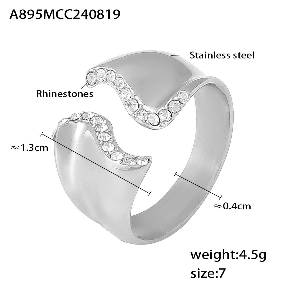 Wavy Sparkling Open Ring - Non-Adjustable