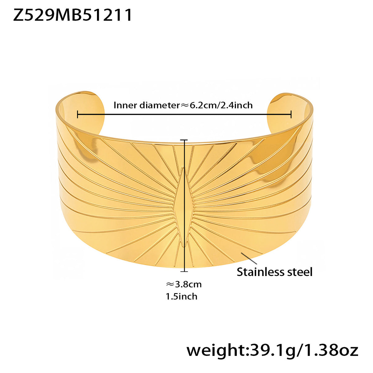 18K Gold-Plated Wide Textured Cuff Bracelet