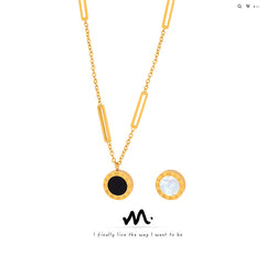 Mother-of-Pearl and Black Disc Paperclip Necklace