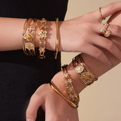 18K Gold-Plated Star and Openwork Bangle Designs