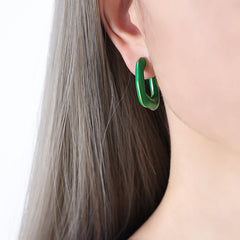 Green Enamel U-Shaped Stud Earrings