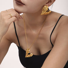 Sculptural Heart Pendant Necklace or Asymmetric Earrings