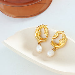 18K Gold-Plated Organic Hoop Freshwater Pearl Drop Earrings