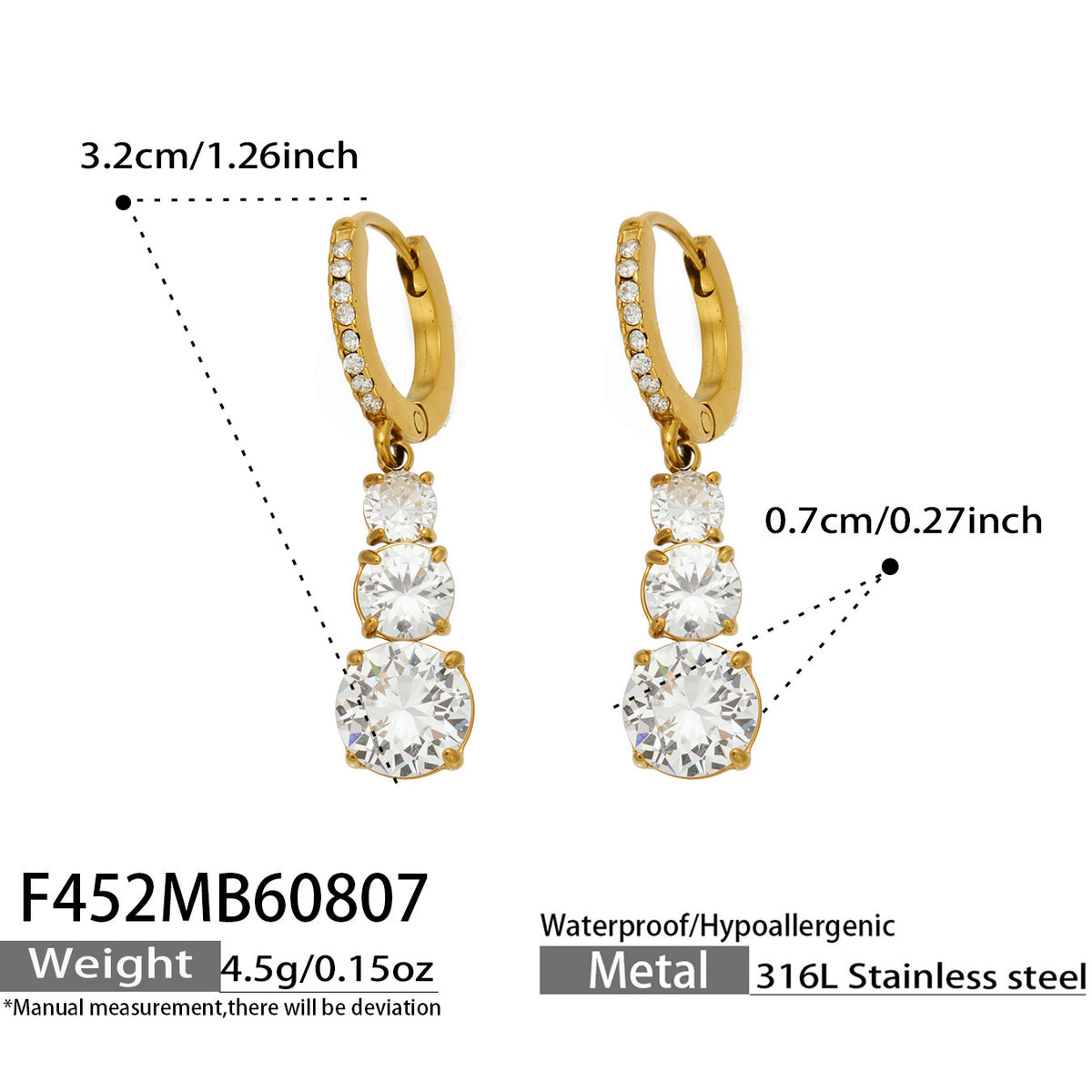 Triple-Line Cubic Zirconia Drop Earrings