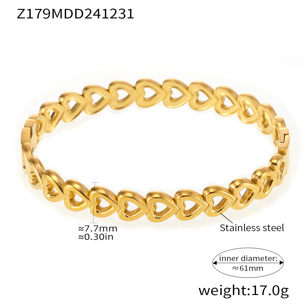18K Gold-Plated Open Heart Link Bangle