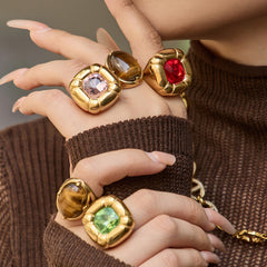 Colored Glass & Tiger Eye Statement Rings