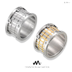 Grid-Texture Layered Stainless Steel Ring