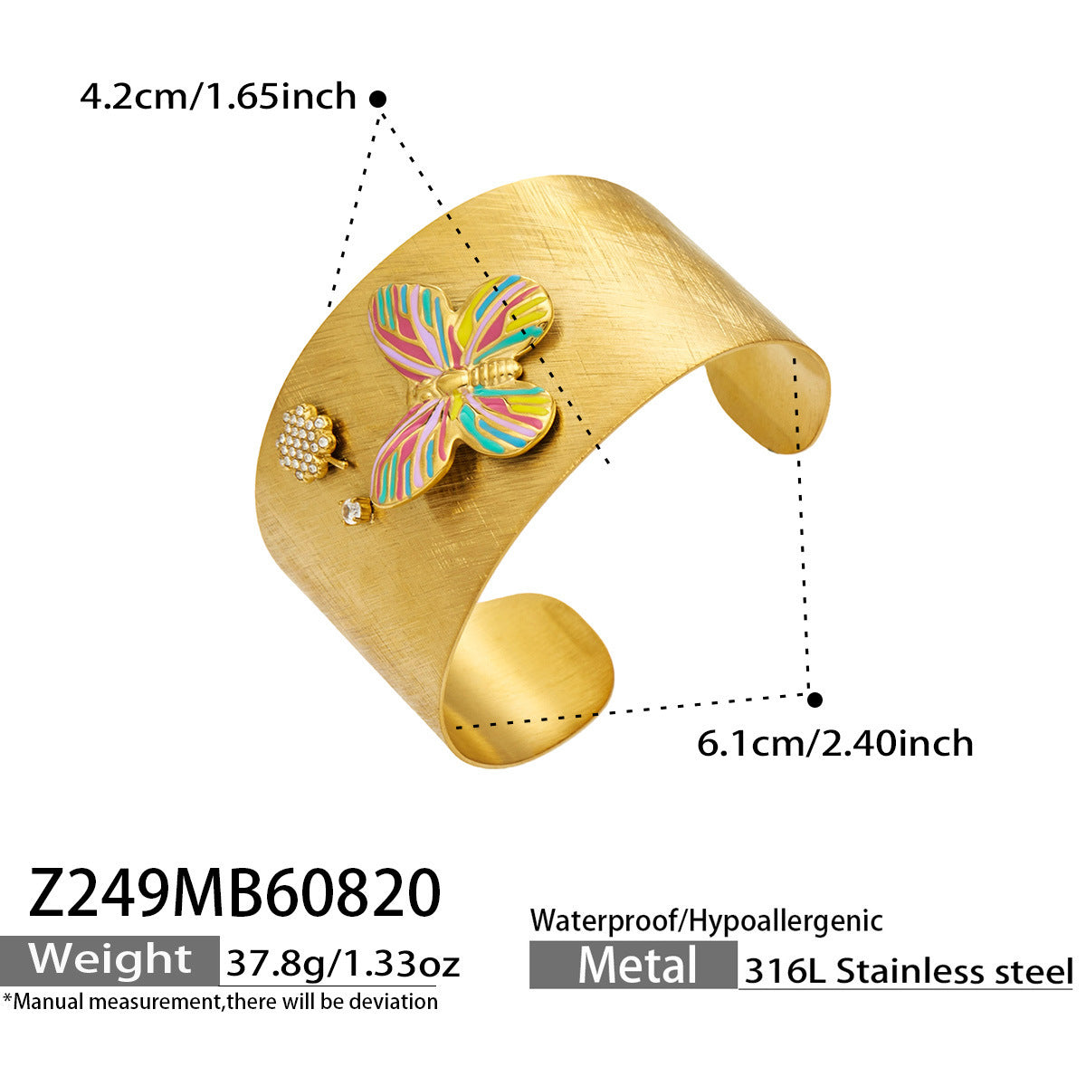 18K Gold-Plated Enamel Butterfly Wide Cuff