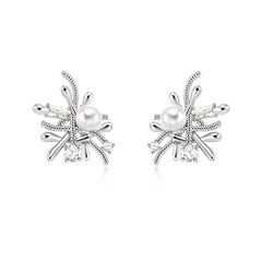 Textured Flower Pearl-Look Stud Earrings