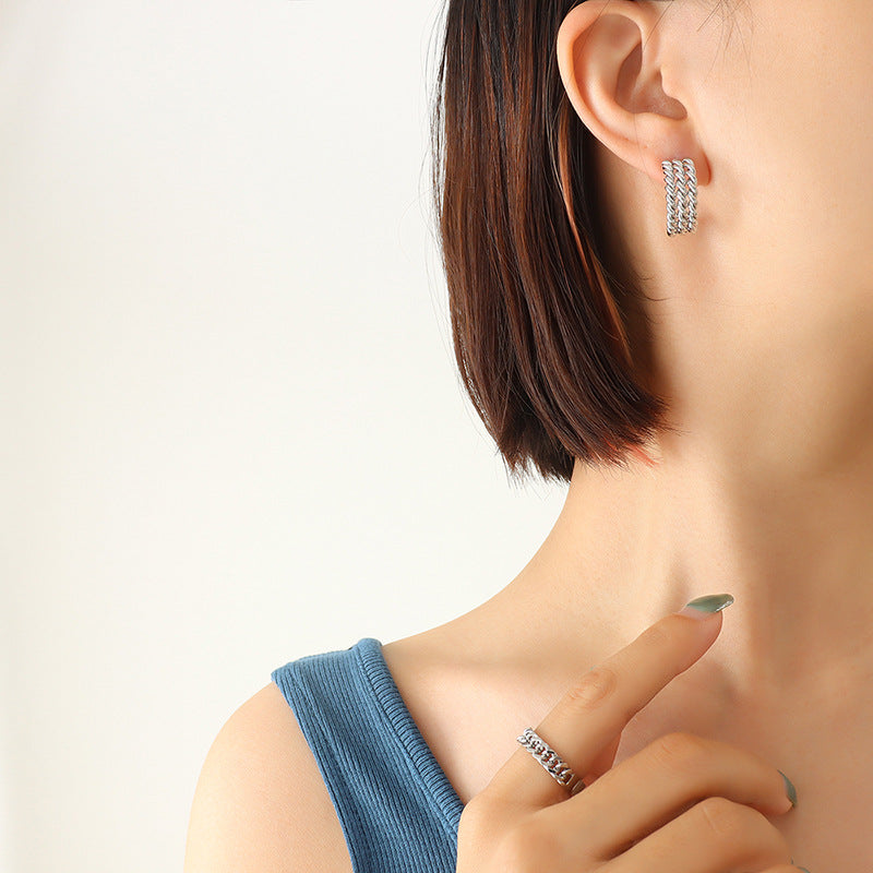 18K Gold-Plated Twisted Multi-Row Hoop Earrings