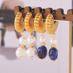 Shell Stud Pearl-Look or Stone Drop Earrings