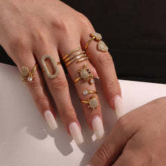 Cubic Zirconia Motif Open Rings