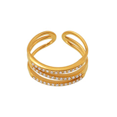 18K Gold-Plated Cubic Zirconia Three-Row Open Ring