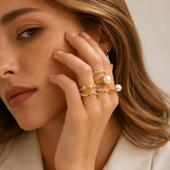 Gold-Tone Pearl-Look Statement Rings
