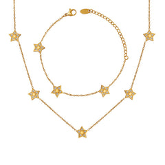 18K Gold-Plated Star Cubic Zirconia Necklace or Bracelet