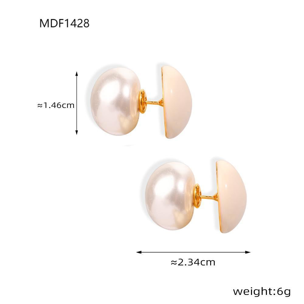 Pearl-Look Enamel Double-Sided Stud Earrings