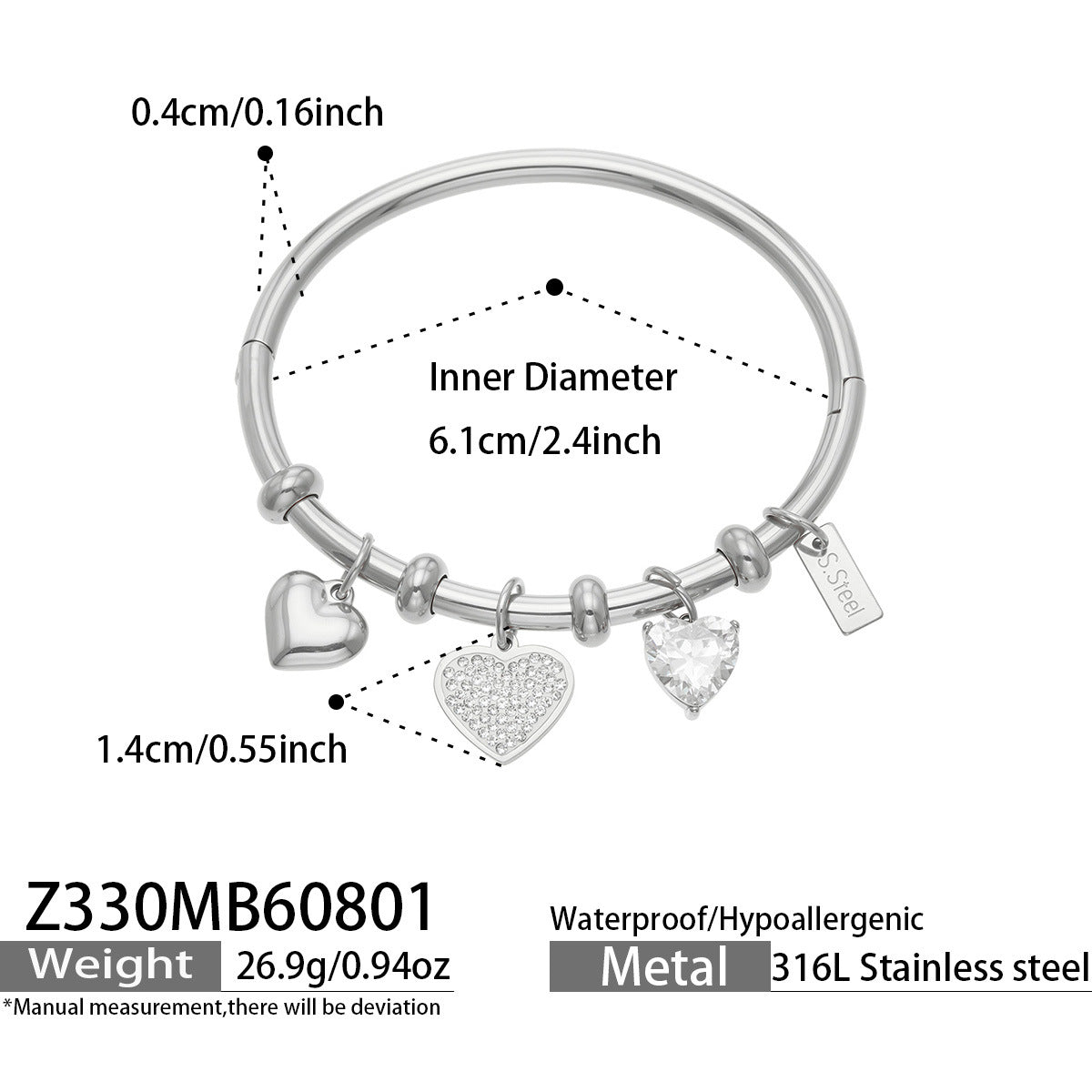 18K Gold-Plated Heart Charm Bangle