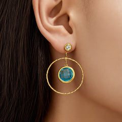 Glass Accent Double-Circle Drop Earrings