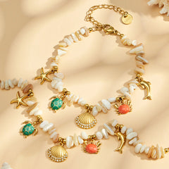 Ocean Charm Natural Stone and Shell Bracelet