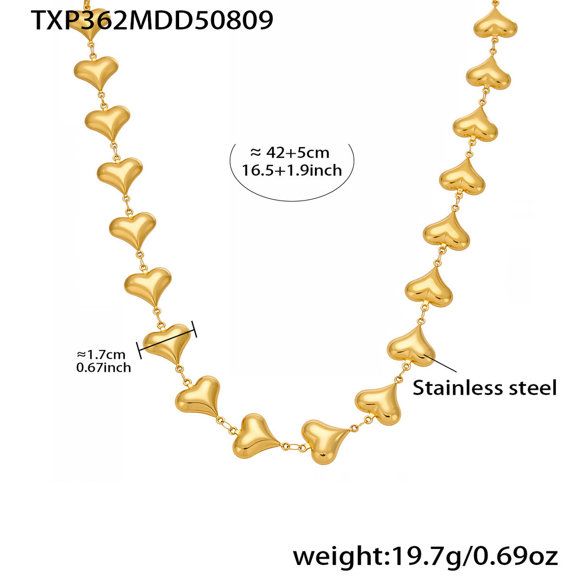 18K Gold-Plated Hollow Heart Link Necklace & Bracelet