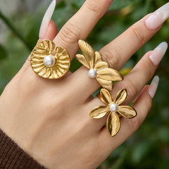 Floral Shell Pearl-Look Open Ring Designs