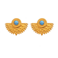 Natural Blue Stone Fan Stud Earrings
