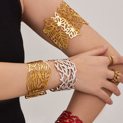 18K Gold-Plated Botanical Openwork Cuff Designs