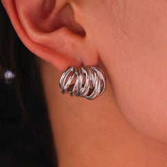 Wrapped Multi-Loop Stainless Steel Hoop Earrings