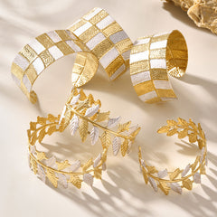 18K Gold-Plated Two-Tone Leaf or Wide Cuff Bracelet