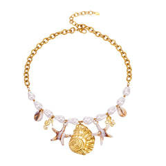 18K Gold-Plated Faux Pearl Ocean Charm Necklace