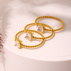 18K Gold-Plated Square Cubic Zirconia Rope Band Ring